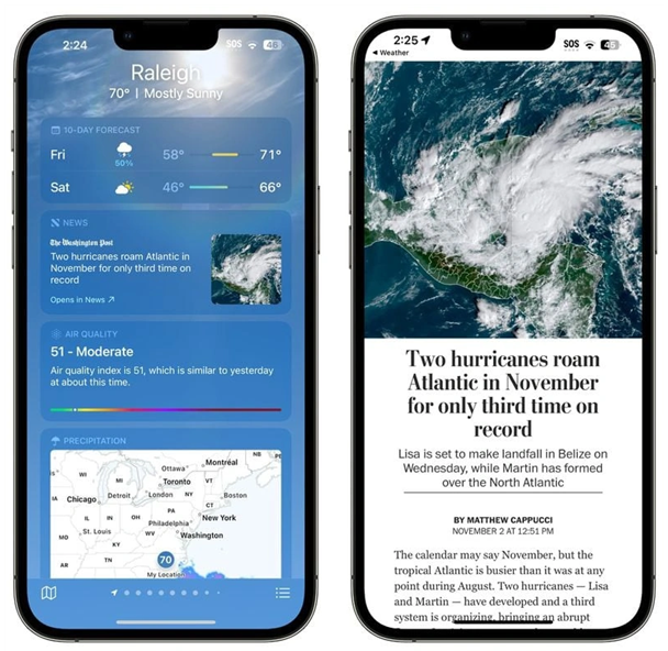 西盟苹果14维修分享iPhone 14手机如何看天气时顺带看新闻 