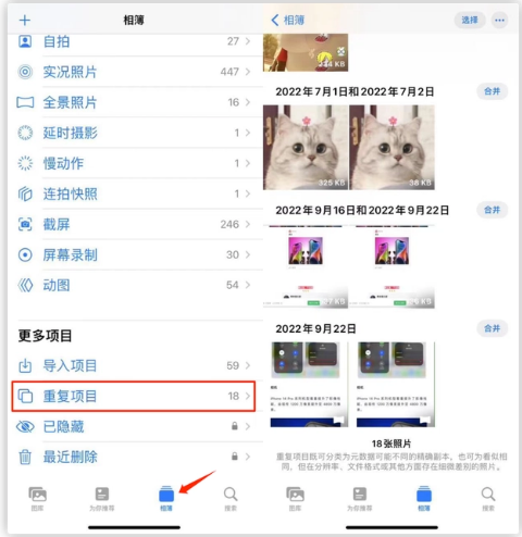 西盟苹果手机维修分享iOS 16 中相册重复项目功能使用方法 