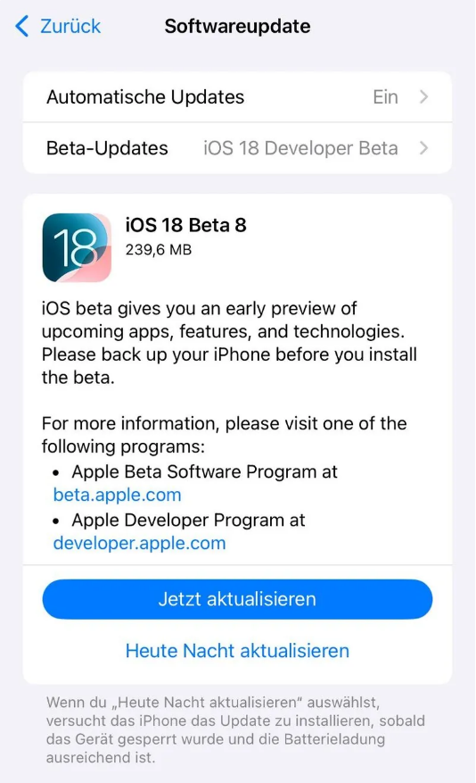 西盟苹果手机维修分享苹果 iOS / iPadOS 18 开发者预览版 Beta 8 发布 